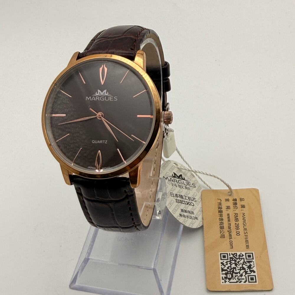 Margues Rose Gold Tone Watch with New Battery & Leather Band